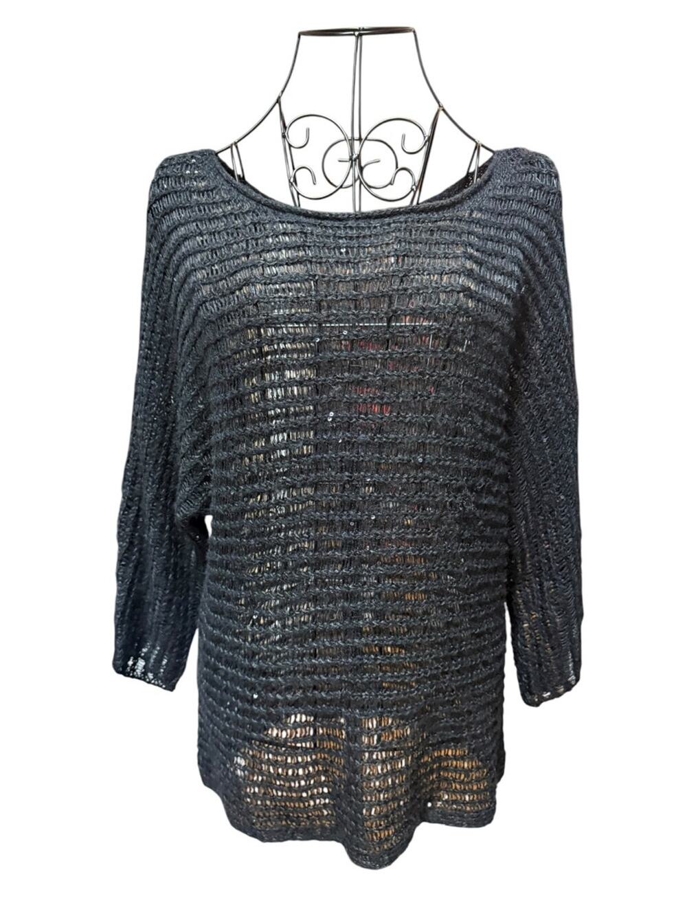 Ann Taylor Black Open-Weave Scoop Neck Glitter Sweater Small